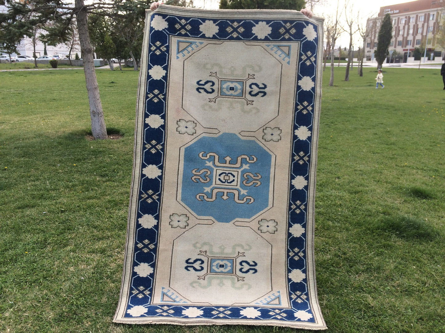 Vintage Turkish RUG Hand Knotted Oushak Rug Handmade Rug Bohemian Rug, Aqua Blue Rug Vintage Oushak Rug Vintage Rug 6.6 x 4 Wool Rugs