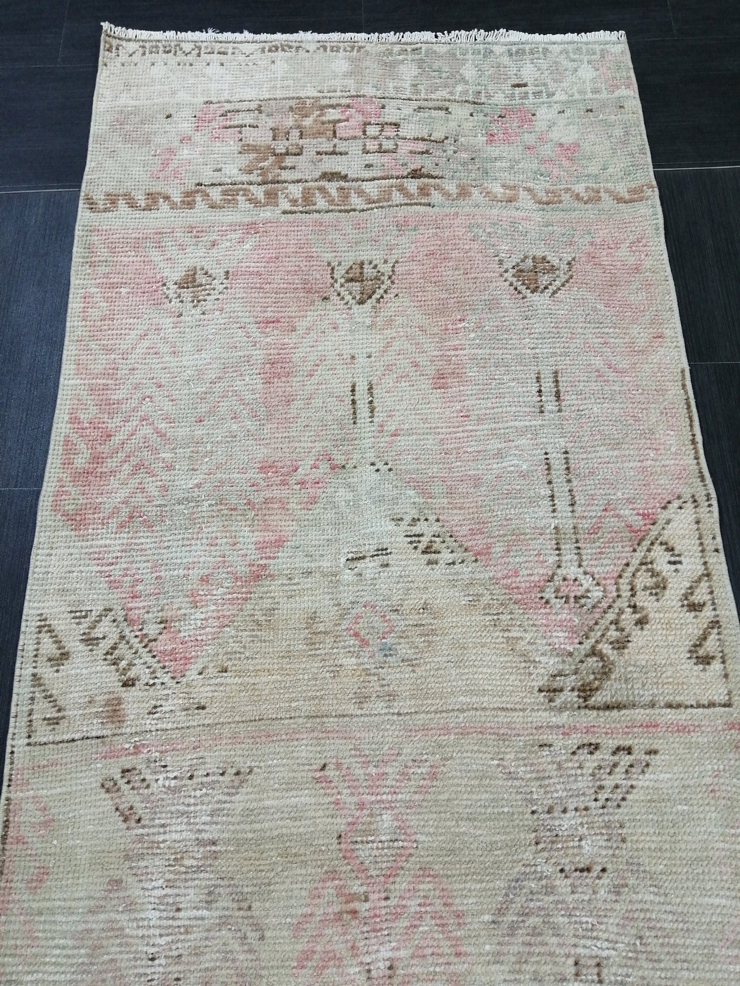 2.8 x 10.9 Distressed Oushak Runner Rug Muted Turkish Runner Rug Vintage Runner Rug Muted Hallway Runner Rug Kitchen Runner Rug Wool Runner