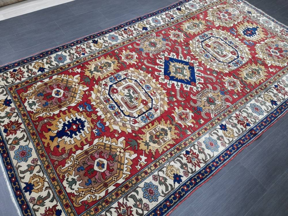 High Wool Pile Vintage RUG 6 x 10.3 TURKISH Rug Vintage Quality Oriental Rug Shirvan Rug Wool Oushak Rug Blue Rug Persian Rug Hand Made Rug