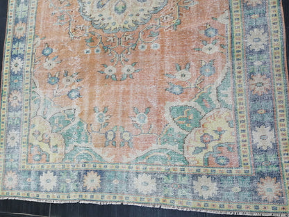 Large OUSHAK RUG TURKISH Rug Vintage Persian Rug Vintage 6 x 9.3 Oriental Rug Wool Oushak Rug Hand Made Rugs Vintage Turkish Rug Antique Rug