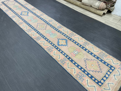 New Hand Knotted Runner Rug 2.7 x 13.3 Long Muted Turkish Runner Rug Muted Oushak Runner Rug Hallway Runner Kitchen Runner Rug Wool Runner