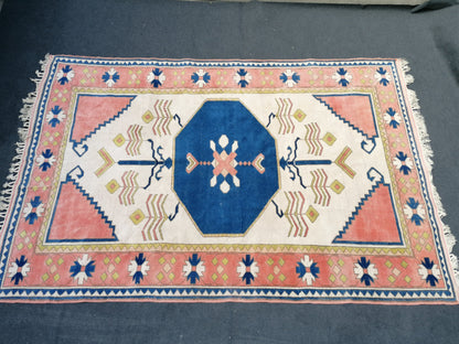 7'2x11 oushak wool rug, large turkish blue rug, vintage hand made rug, living room rug kitchen rug, vintage bohemian rug