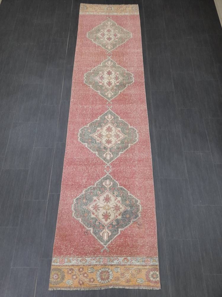 Oriental Runner Rug Turkish Runner Rug Vintage Runner Rug 2.6 x 10.7  Hallway Runner Rug Kitchen Runner Rug Wool Distressed Runner Rug