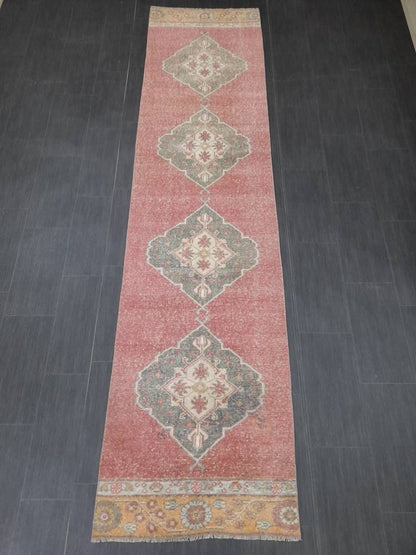 Oriental Runner Rug Turkish Runner Rug Vintage Runner Rug 2.6 x 10.7  Hallway Runner Rug Kitchen Runner Rug Wool Distressed Runner Rug