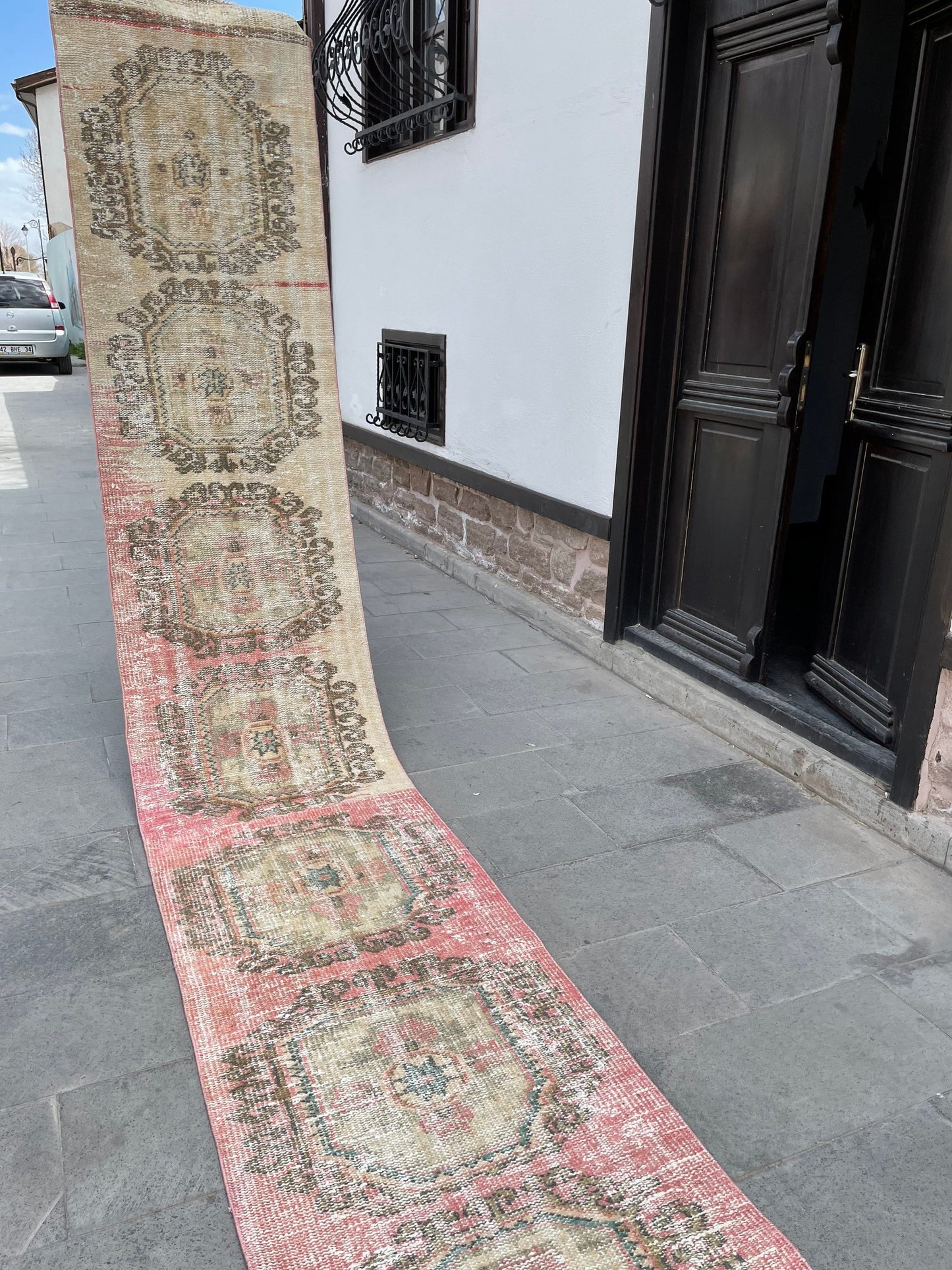 Muted Hand Knotted Extra Long Turkish Runner Distressed 2.4 x 18.6 Stairs Runner Rug Vintage Runner Rug XL Oriental Runner Staircase Runner