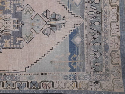 Vintage RUG 4.2 x 5 Turkish Oushak Rug Antique Rug Vintage Blue Wool Muted Oriental Rug Hand Made Rug Hand Knotted Turkish Rug Oriental Fun