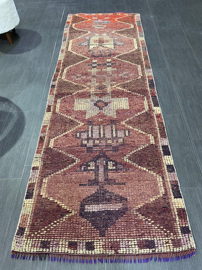 Turkish Runner Rug, Muted Vintage Runner 2.6 x 7.8 Rug, Persian Hallway Runner Rug, Kitchen Runner Rug Oriental Distressed Runner