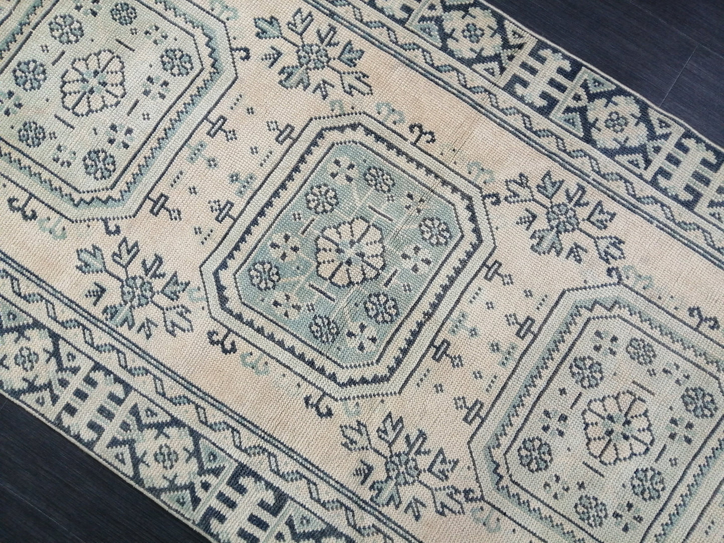 Muted Oushak Runner Rug 11.5 x 3.7 Vintage Turkish Runner Rug Muted Vintage Runner Rug Hallway Runner Rug Kitchen Runner Rug Wool Runner