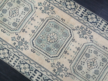 Muted Oushak Runner Rug 11.5 x 3.7 Vintage Turkish Runner Rug Muted Vintage Runner Rug Hallway Runner Rug Kitchen Runner Rug Wool Runner