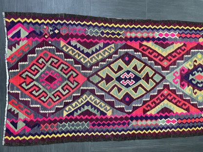 Vintage Runner rug 3 x 13 Handmade Flat woven Runner Kilim Runner Rug Oriental Runner Vintage Turkish Runner Flat weave Rug Wool Carpet Rug