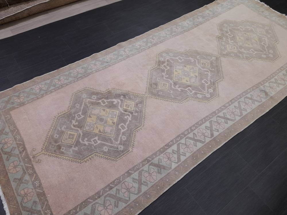 Muted Vintage Runner Rug 4.7 x 11 Muted Hallway Runner Rug Kitchen Runner Rug Muted Wool Runner Rug Muted Oushak Rug Turkish Runner Oriental