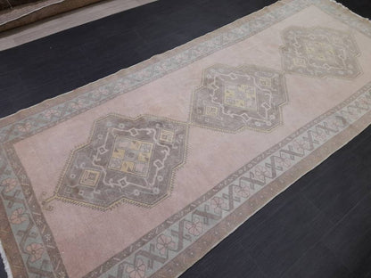 Muted Vintage Runner Rug 4.7 x 11 Muted Hallway Runner Rug Kitchen Runner Rug Muted Wool Runner Rug Muted Oushak Rug Turkish Runner Oriental