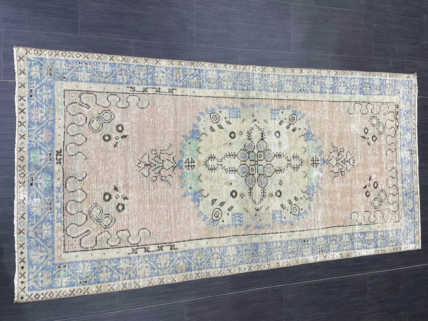 Vintage Rug TURKISH Rug Vintage 3.2 x 6.6 Oushak Rugs Muted Rug Turkish Oushak Rug, Vintage Oushak Rug Wool Rug