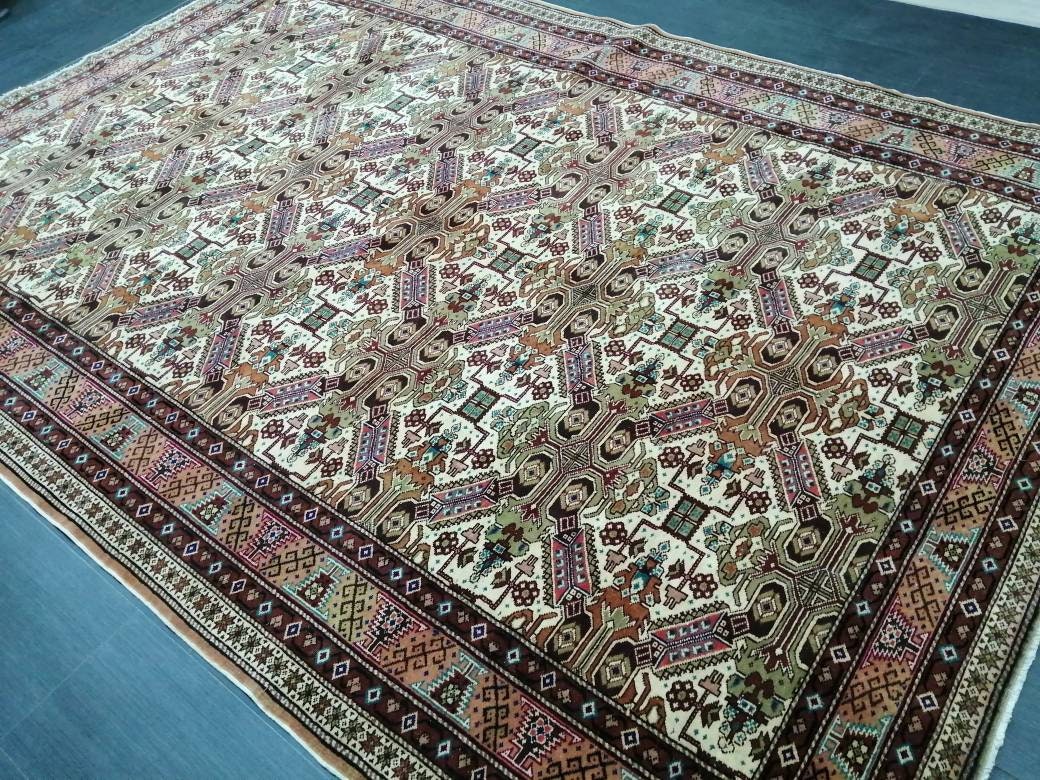 Quality Vintage Rug 6.3 x 9.3 HAND MADE Rug Muted Vintage Turkish Rug Oushak Rug Turkish Oushak Rug, Oushak Rug, Wool Rug Fine Hand Knotted