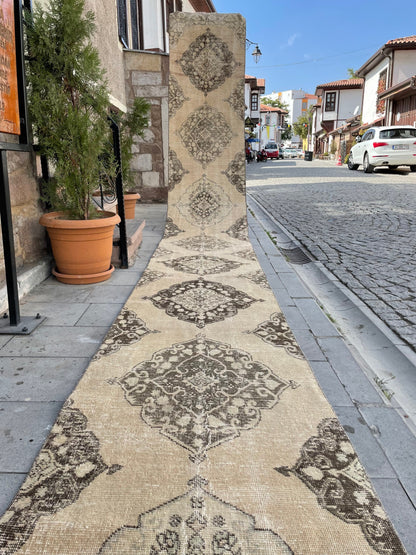 Muted Extra Long Handmade Runner Rug 2.6 x 25.3 Long TURKISH Runner Rug Vintage Runner Rug Staircase Runner Hand Knotted Runner