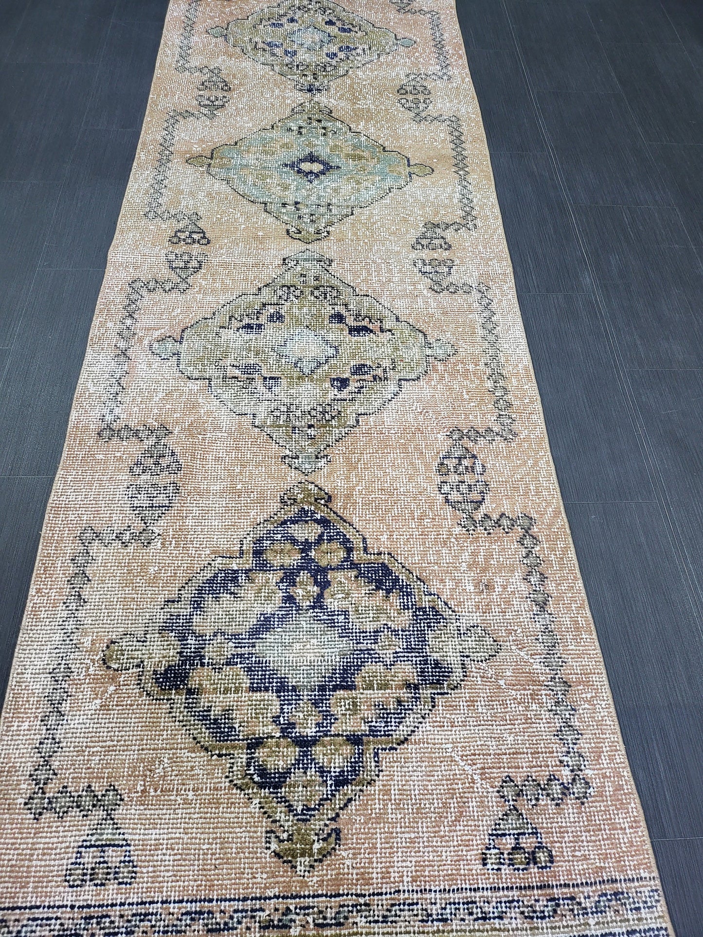 2.9 x 11.4 Low Wool Pile Oushak Runner Rug, Turkish Runner Rug, Vintage Runner Rug, Hallway Runner Rug Kitchen Runner Rug Wool Runner Rug