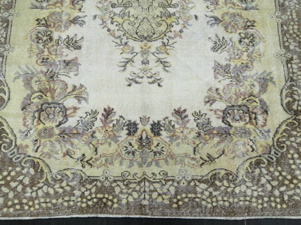 Vintage OUSHAK RUG 6.2 x 9.3 TURKISH Rug Vintage Oushak Runner Rug Vintage Persian Rug Wool Oriental Rug Hand Made Rugs Muted Oriental rug