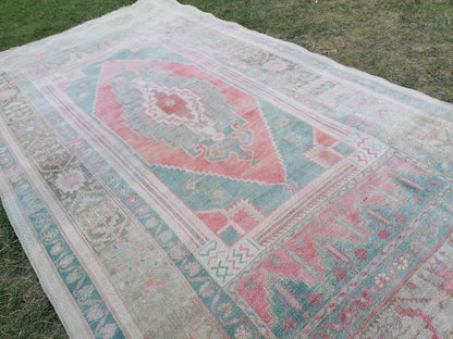 4.6 x 8.5 Oushak wool rug, vintage rug, turkish handmade rug hand knotted rug rug