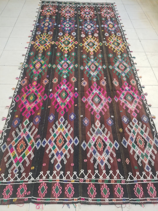 4.7 x 11.7 Turkish embroidery rug,turkish flat woven rug,nomadic rug,anatolian rug,handmade