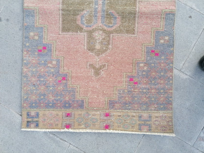 Runner rug 2'7x8'3 distressed vintage runner , rustic hand made wool runner