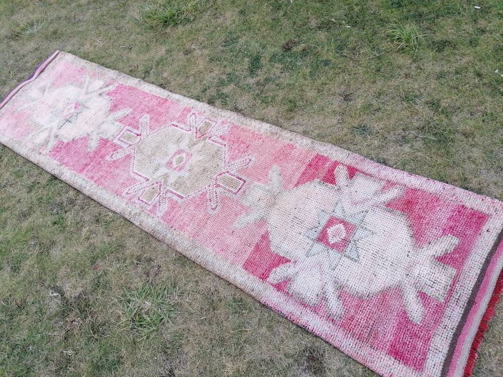 Hallway runner 2'8x10 vintage runner rug, hand made wool rug, kitchen rug, oushak rug
