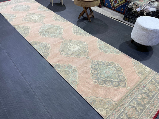 Muted Oushak Runner Rug, Turkish Runner 2.9 x 11.5 Rug Vintage Runner Rug Hallway Runner Rug Kitchen Runner Rug Wool Runner Handmade Runner