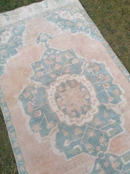 3.10 x 10.7 Muted vintage rug, oushak runner rug  hallway runner, kitchen vintage anatolian rug