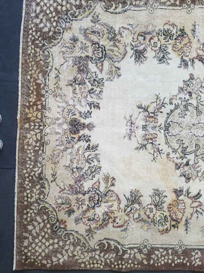 7x10 feet large oushak wool rug, turkish handmade oversize area rug, muted living room rug, vintage dining room wool rug,kids room large rug