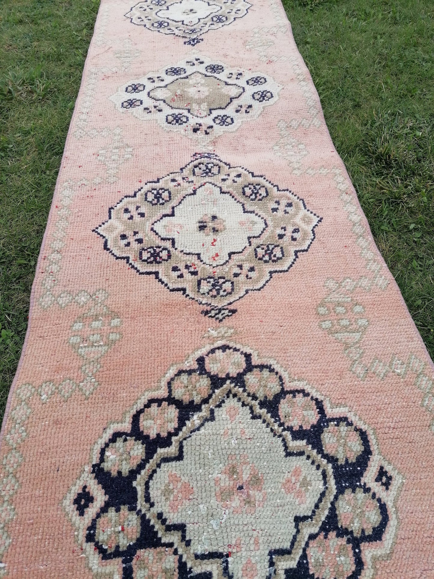 2.3x9.5 feet oushak turkish runner rug, vintage handmade wool runner rug, hallway runner rug, kitchen runner rug, bathroom floor runner