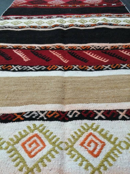 Flatwoven Runner Rug 3x15 Turkish Runner Rug Vintage Runner Rug Hallway Runner Rug Flat weaving With Embroidery Runner Rug Wool Runner Rug