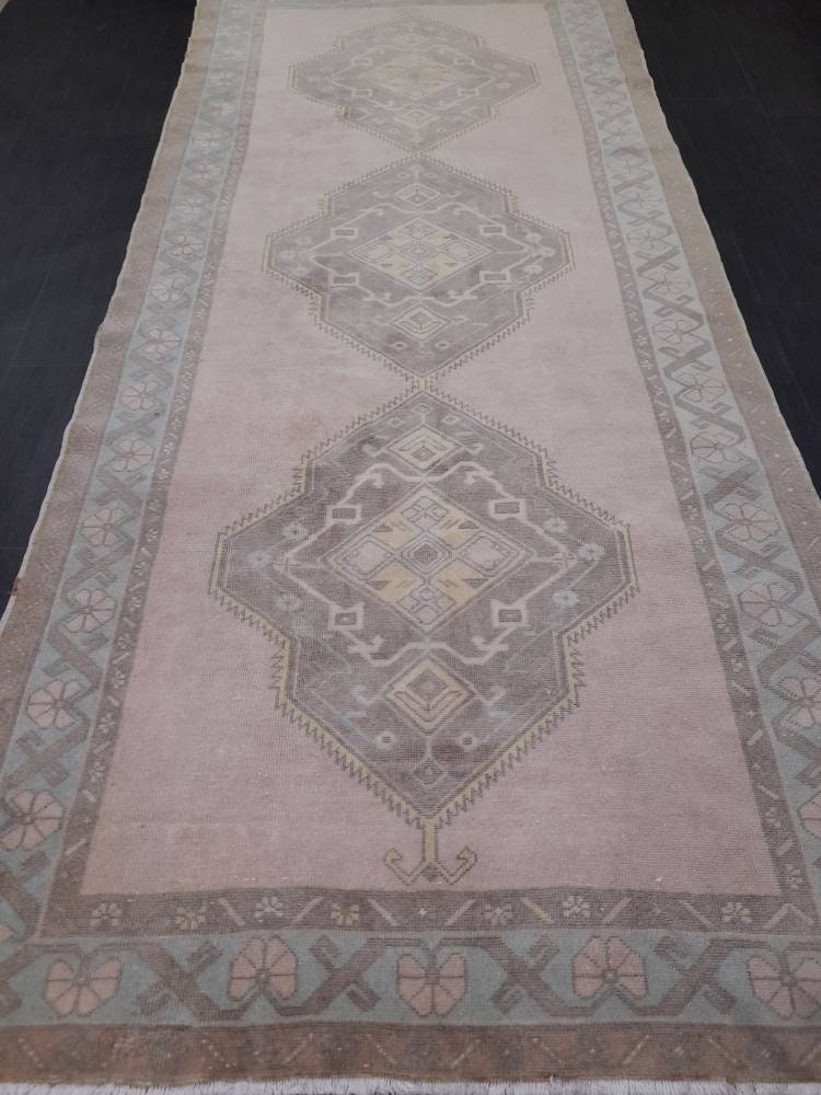 Muted Vintage Runner Rug 4.7 x 11 Muted Hallway Runner Rug Kitchen Runner Rug Muted Wool Runner Rug Muted Oushak Rug Turkish Runner Oriental