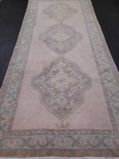 Muted Vintage Runner Rug 4.7 x 11 Muted Hallway Runner Rug Kitchen Runner Rug Muted Wool Runner Rug Muted Oushak Rug Turkish Runner Oriental