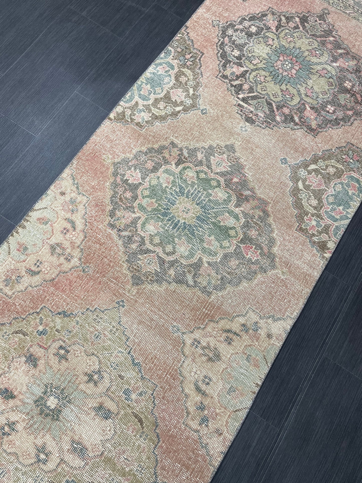 Distressed Runner Rug Muted Turkish Runner 3 x 13.2 Rug  Pink Vintage Runner Rug Hallway Runner Rug Muted Persian Runner Rug Wool Runner