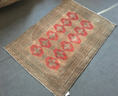 3.9x5.5 feet handmade persian rug, medium size faded brown kitchen rug, living room middle rug,laundry wool rug, turkish oushak red wide rug