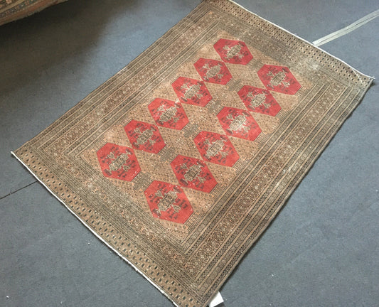 3.9x5.5 feet handmade persian rug, medium size faded brown kitchen rug, living room middle rug,laundry wool rug, turkish oushak red wide rug