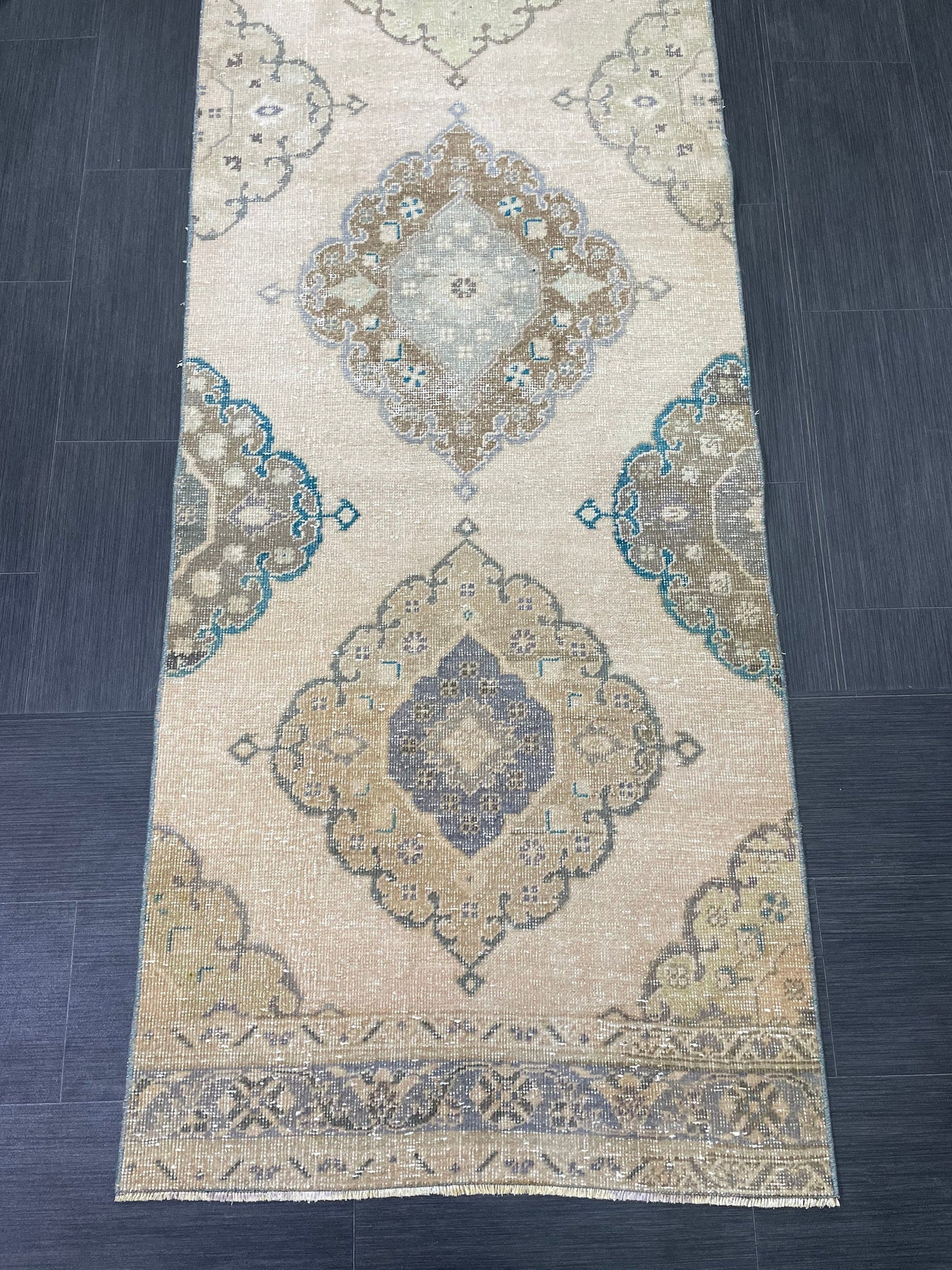 Muted Turkish Runner Rug Vintage 3 x 13.7 Runner Rug Hallway Runner Rug Hand Knotted Runner Kitchen Runner Rug Handmade Runner Rug