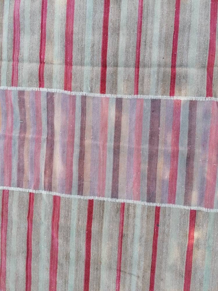 Flatwoven kilim rug, stripe turkish hand made rugs 6'7*10  vintage turkish rugs oushak rug vintage oushak rug, wool rug