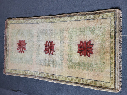 Handmade Muted Rug, Hand Knotted 2.3 x 4.2 Rug, Oushak Rug, Rustic Rug, Vanity Rug, Turkish Rug, Farmhouse Rug, Vintage Rug, Wool rug