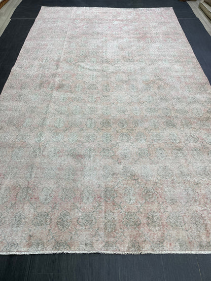 Large Muted Oushak Rug 7.2 x 12 Distressed Rug Vintage Turkish Rug Hand Knotted Rug Vintage Handmade Persian Rug