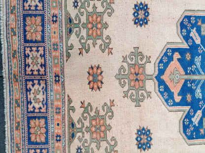 Turkish blue wool rug, vintage oushak rug 5x6'8