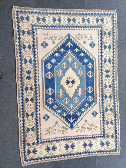 4.9 x 6.10 Turkish rug, vintage turkish soft color rug, oushak rug