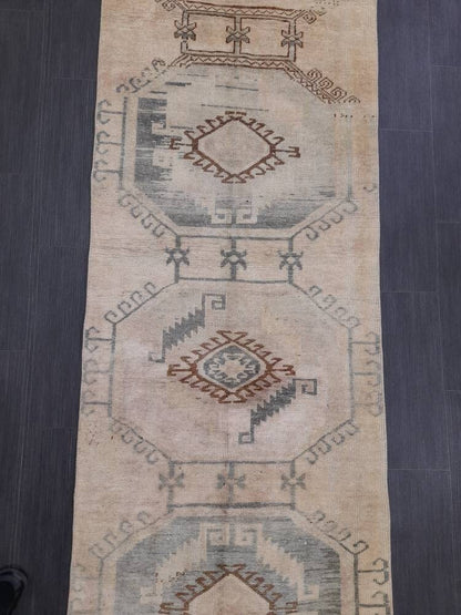 Muted Vintage Runner Rug 2.7 x 10 Muted Turkish Runner Rug Oriental Runner Rug Hallway Runner Rug Kitchen Runner Rug Persian Runner