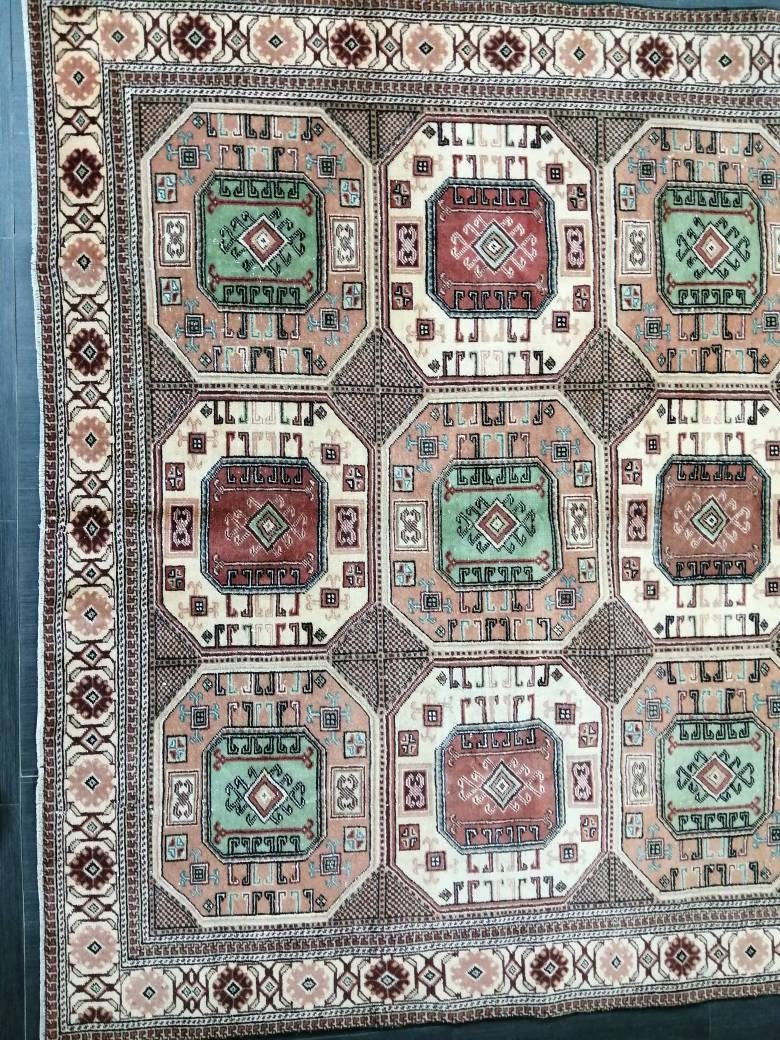 Turkish Rug, Vintage Oushak Rug, Oriental Rugs, Wool Rug, 9.4 x 6.2 High Pile Farmhouse Rug, Vintage Rug, Hand Made Rug Persian Rug 6x9 rug