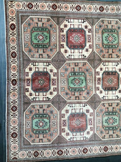 Turkish Rug, Vintage Oushak Rug, Oriental Rugs, Wool Rug, 9.4 x 6.2 High Pile Farmhouse Rug, Vintage Rug, Hand Made Rug Persian Rug 6x9 rug