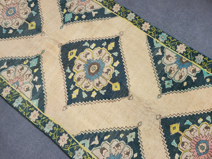 Oushak Runner Rug Turkish Runner 3.8 x 9.6 Rug, Vintage Runner Rug, Persian Hallway Runner Rug, Handmade Runner Rug Wool Anatolian Runner