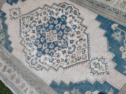 Muted TURKISH Rug Vintage Oriental Rug Vintage Persian Rug Blue OUSHAK RUG 6 x 10 Oushak Rug Hand Made Rug Vintage Excellent Condition Rug