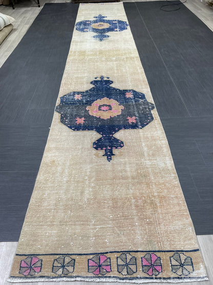 XL Wool Handmade Runner Rug 2.9 x 16.6 TURKISH Runner Rug Vintage Runner Rug Extra Long Runner Rug Staircase Runner rug Hand Knotted Runner
