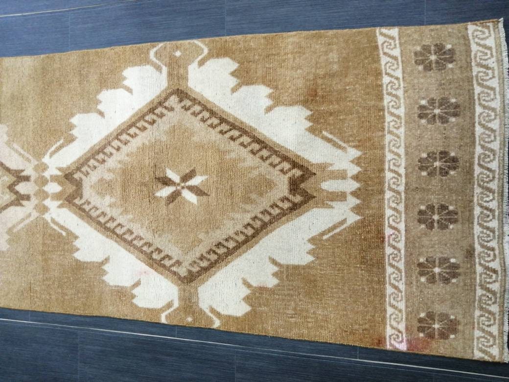 Neutral Runner Rug 2.5 x 10.7 Turkish Runner Rug Vintage Runner Rug Hallway Runner Rug Kitchen Runner Rug Neutral Wool Runner Rug