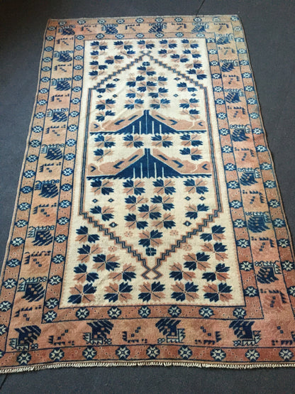 3.6x6 feet wool natural muted turkish kitchen rug, living room floor bohemian rugs, vintage brown large rug, bedroom area rug, wide blue rug
