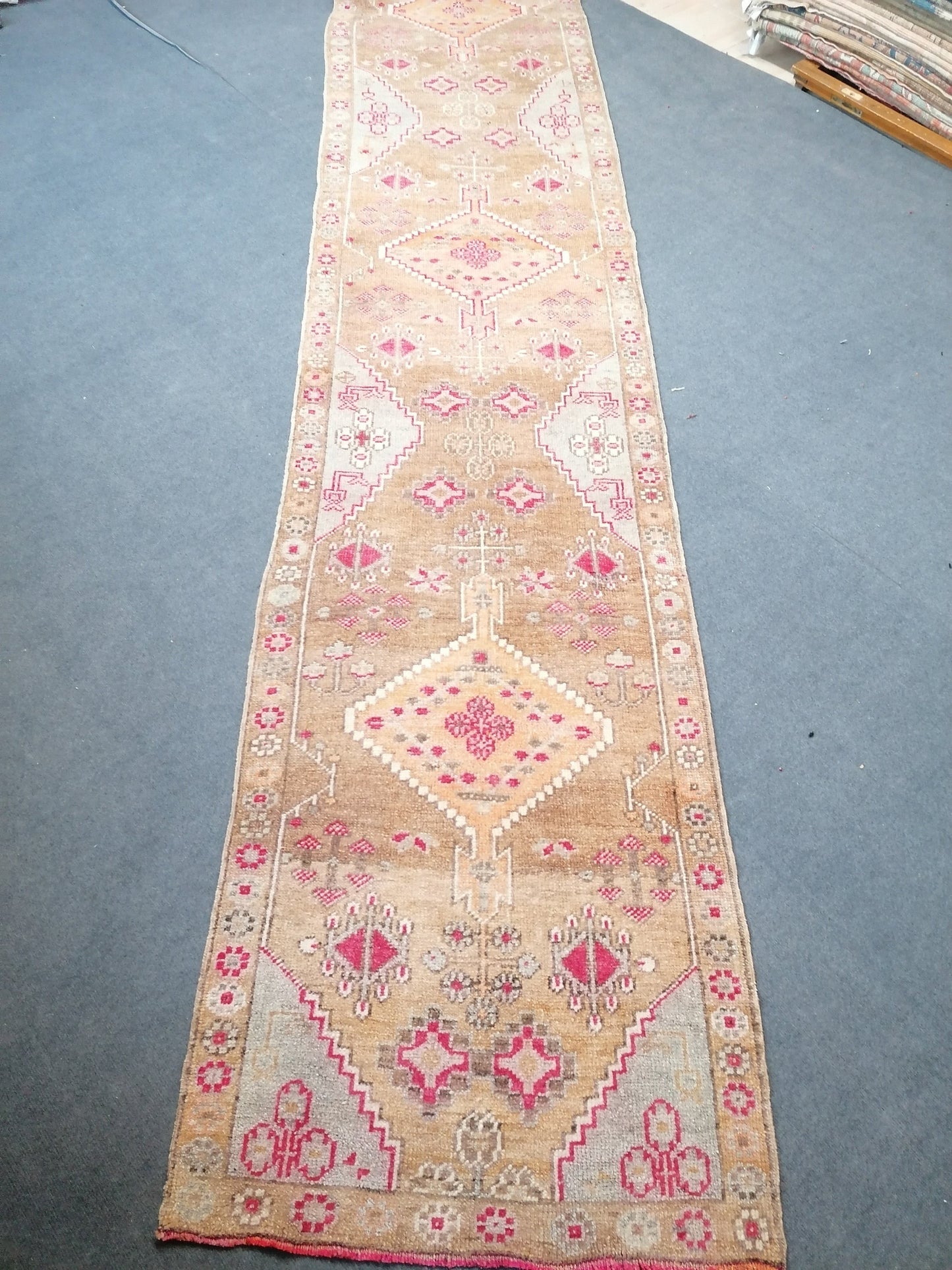 Oushak wool runner 2'10x15'8 long vintage runner, hallway handmade runner